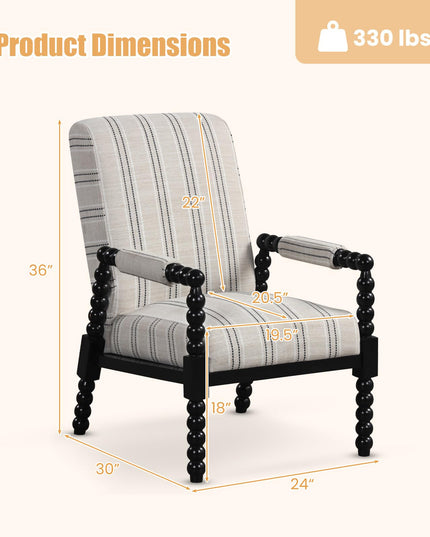 Giantex Mid Century Modern Spindle Accent Chair Set of 1/2, Upholstered Armchair w/Rubber Wood Frame