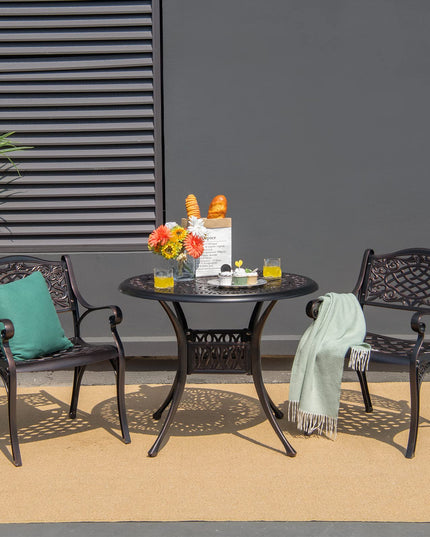 Giantex Ensemble bistrot de jardin 3 pièces, en aluminium moulé, table de jardin ronde avec trou pour parasol, 2 chaises de jardin