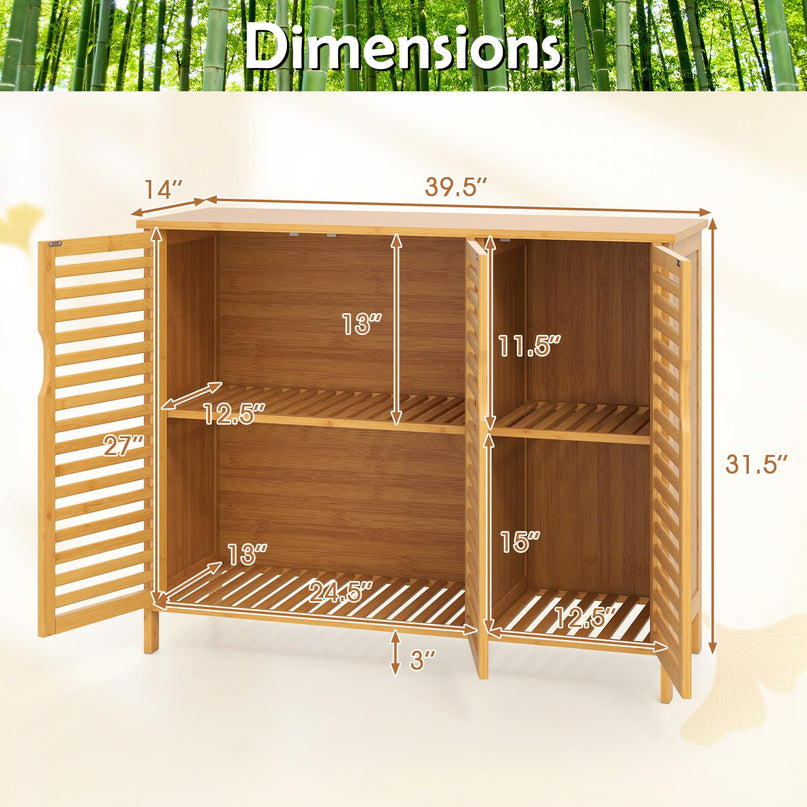Giantex Bamboo Bathroom Storage Cabinet for Living Room Entryway Kitchen Dining Room