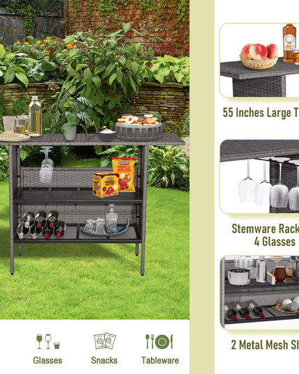 Giantex Outdoor Patio Wicker Bar Table
