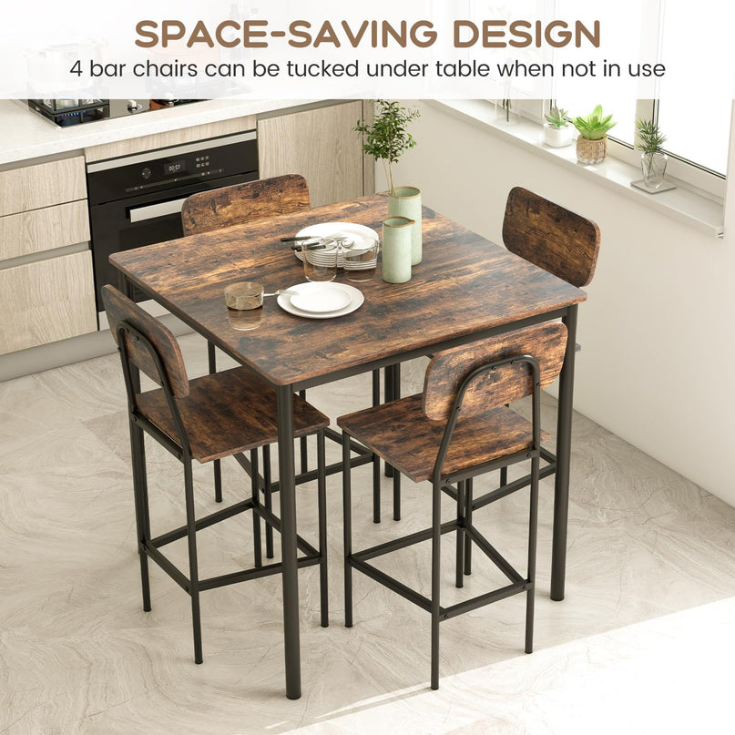 Giantex 5-Piece Dining Table Set W/Counter Height Table & 4 Bar Stools