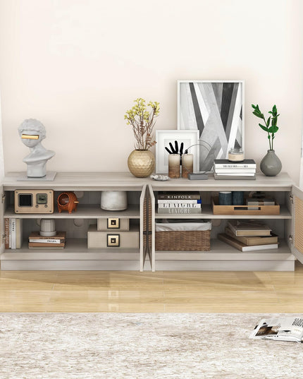 Giantex 4-Door PE Ratta TV Stand for TVs up to 75" with 2 Cabinets