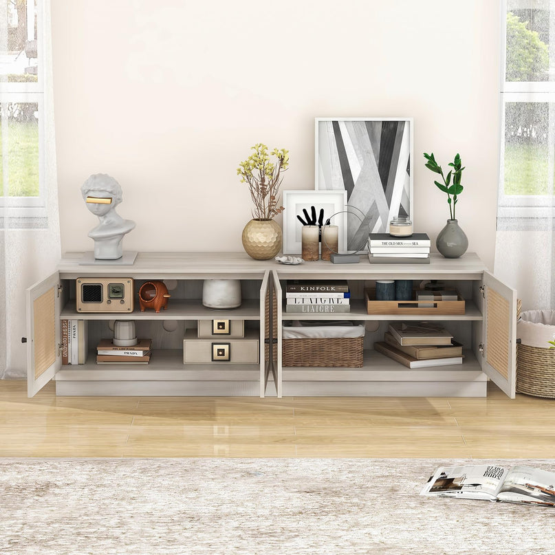 Giantex 4-Door PE Ratta TV Stand for TVs up to 75" with 2 Cabinets