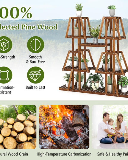 Giantex Wood Plant Stand, 5-Tier 10 Potted Trapezoid Plant Holder Rack for Multiple Plants