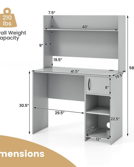 Giantex Computer Desk with Hutch, Home Office Desk with Storage Cabinet & Adjustable Shelf