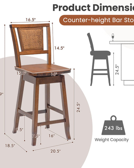 Giantex 24.5 Inch Counter Height Bar Stool with Rattan Back
