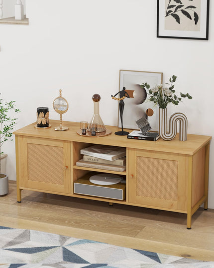 Giantex TV Stand for TVs up to 55'' - Farmhouse Entertainment Center with 2 Cabinets, Storage Shelves
