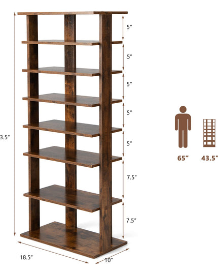 Giantex 7-Tier Wooden Shoe Rack, Double Row Shoe Organizer for 14 Pairs, Customizable Height
