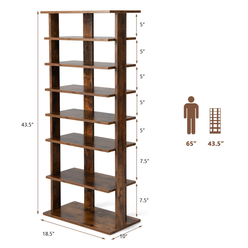 Giantex 7-Tier Wooden Shoe Rack, Double Row Shoe Organizer for 14 Pairs, Customizable Height