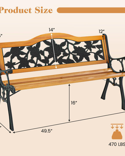 Giantex Outdoor Bench, Garden Bench with Slatted Seat, Curved Armrests, Flower Pattern Backrest, 470 Lbs Capacity