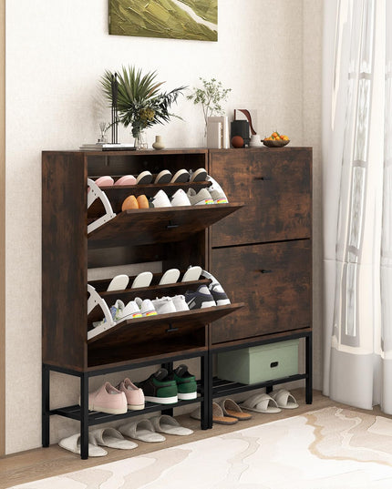 Giantex Shoe Storage Cabinet - Hidden Shoe Organizer with 2 Flip Drawers, Adjustable & Removable Interior Shelves