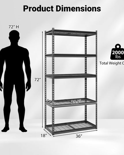 Giantex 5-Tier Metal Storage Shelves Heavy Duty Garage Shelving Units(36" L x 18" W x 72" H)