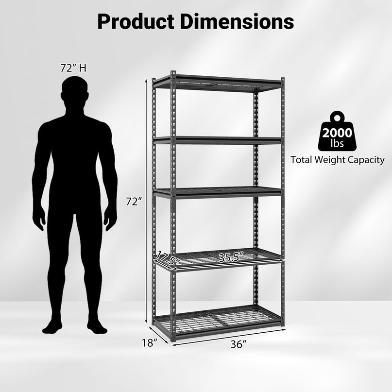 Giantex 5-Tier Metal Storage Shelves Heavy Duty Garage Shelving Units(36" L x 18" W x 72" H)