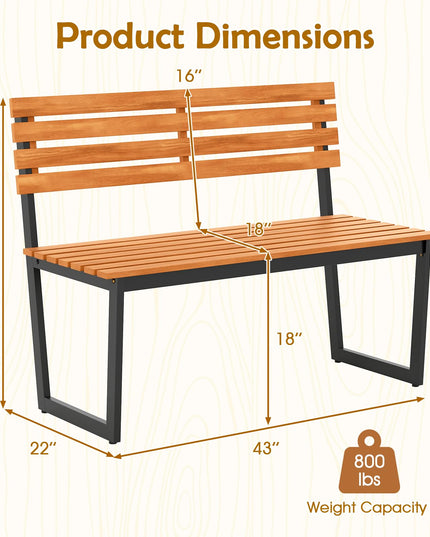Giantex 43"×22"×33" Acacia Wood Patio Loveseat with Backrest | 800 lbs Weight Capacity