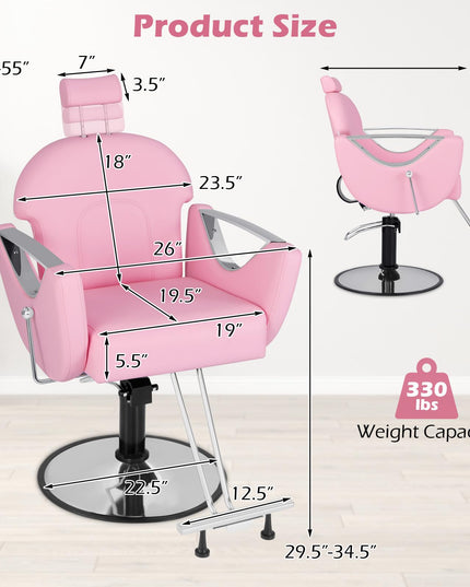Giantex Reclining Barber Chair - Salon Chair for Hair Stylist, 360 Degrees Swivel