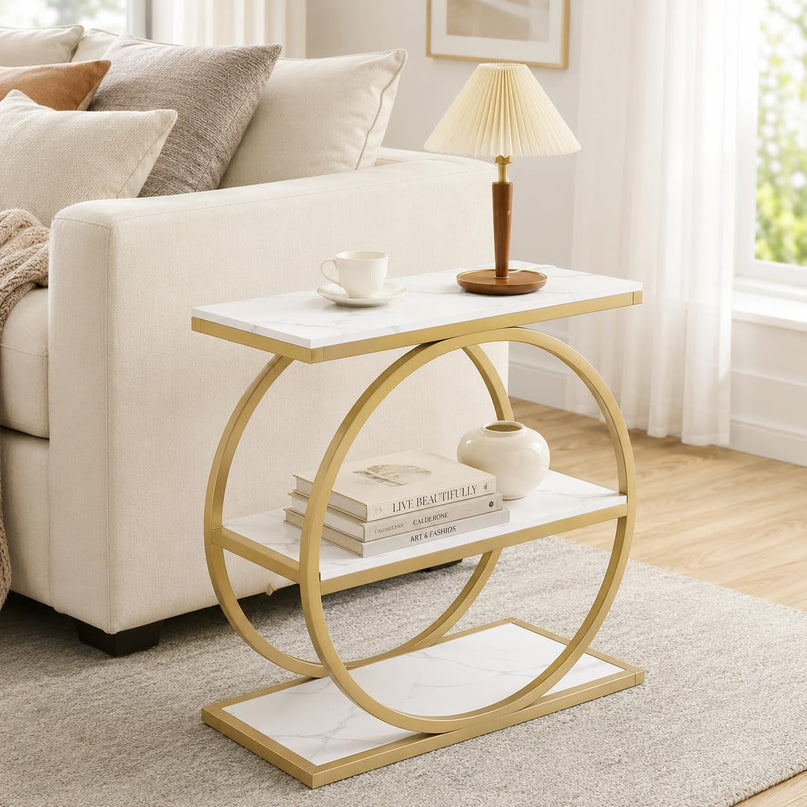 GIANTEX 3-Tier Faux Marble Narrow End Table with Storage (1/2)