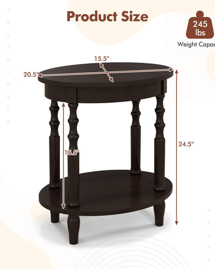 Giantex End Table with Storage Shelf Set of 2, 24.5" Oval Round Side Table with Solid Wood Legs