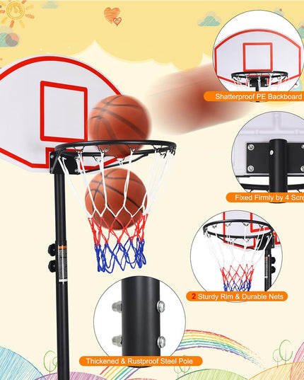 Portable Basketball Hoop w/Wheels, Height Adjustable Basketball Stand