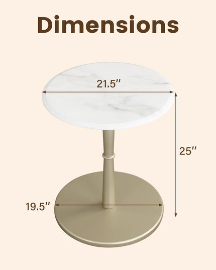 Giantex Round Marble Side Table w/Stone Finish & Wooden Pedestal (1/2)