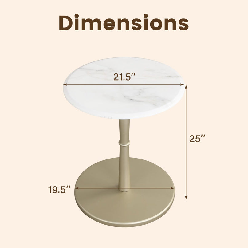 Giantex Round Marble Side Table w/Stone Finish & Wooden Pedestal (1/2)