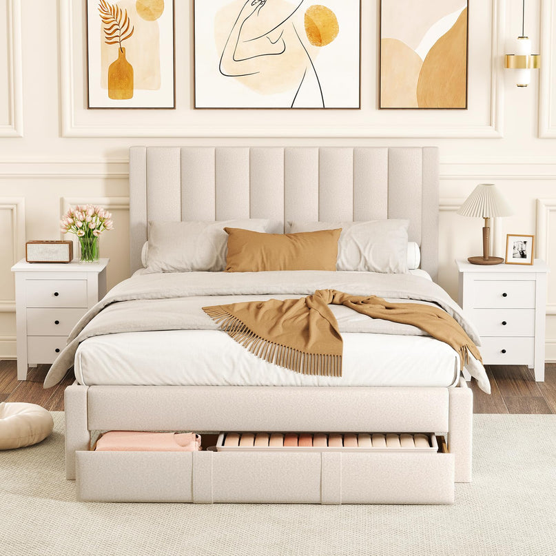 Giantex Queen Size Bed Frame with Storage Drawer