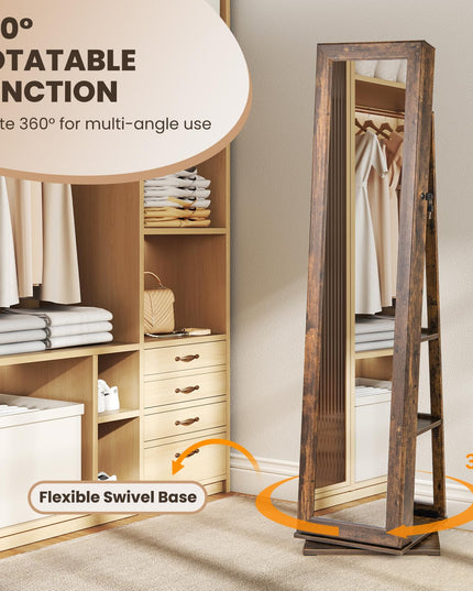 CHARMAID 360° Swivel Jewelry Armoire with Full Length Mirror