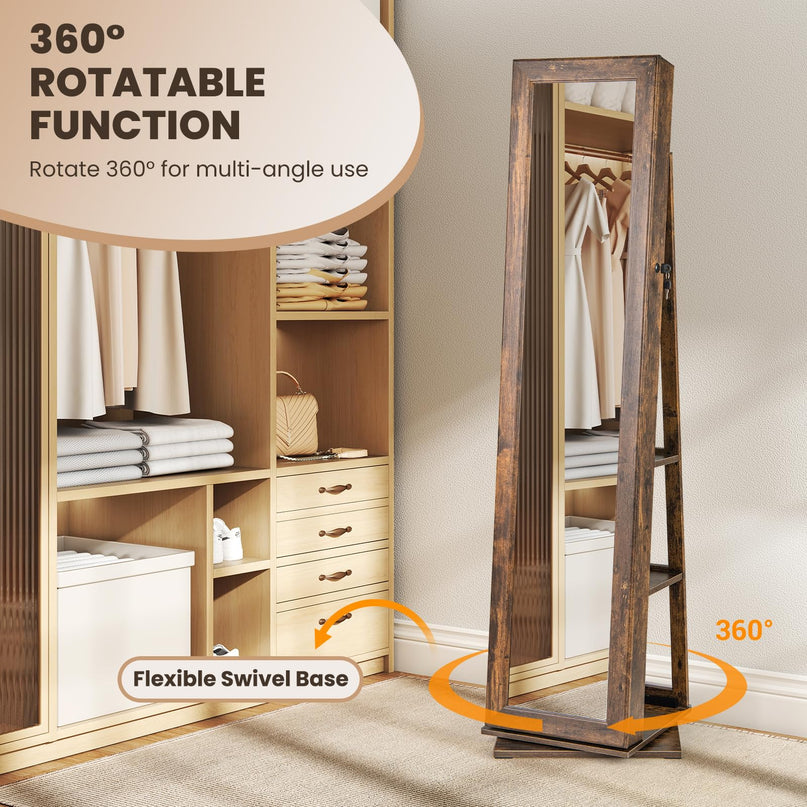 CHARMAID 360° Swivel Jewelry Armoire with Full Length Mirror