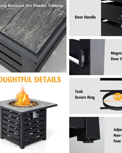 Giantex 32 Inch Propane Fire Pits, 50,000 BTU Square Gas Firepit with High-Temp Resistant Tabletop (Black)