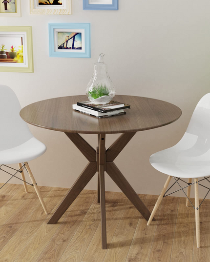 Giantex 36 Inch Round Wood Dining Table, Farmhouse Kitchen Table with Intersecting Pedestal Base & Adjustable Foot Pads