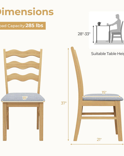 Giantex Wooden Dining Chairs Set of 2/4, Rubber Wood Kitchen Chair with Padded Seat & Hollowed Backrest