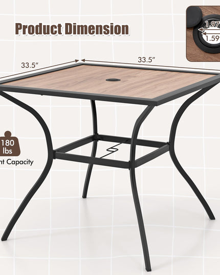Giantex Patio Table with Umbrella Hole, Outdoor Dining Table for 4 People with All Weather Resistant Tabletop