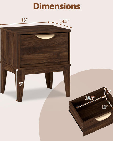 Giantex Night Stand with Storage Mid Century Modern Wood Bedside Table(1/2)