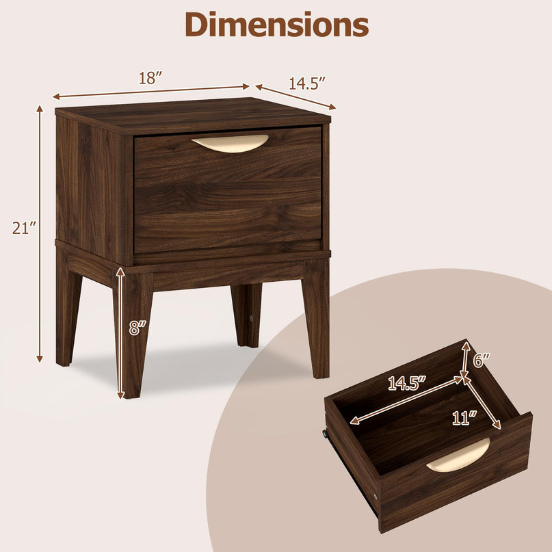 Giantex Night Stand with Storage Mid Century Modern Wood Bedside Table(1/2)