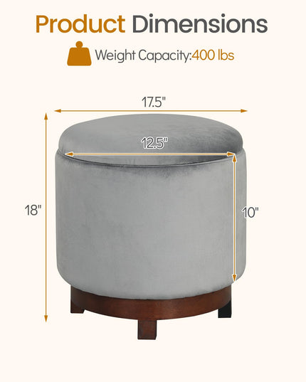Giantex Round Ottoman with Storage 360° Swivel Velvet Vanity Stool