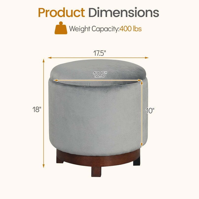 Giantex Round Ottoman with Storage 360° Swivel Velvet Vanity Stool