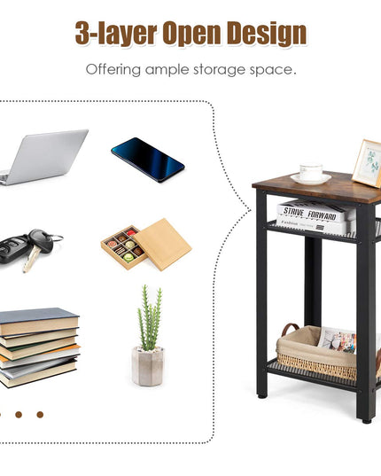 Side Table Industrial 3-Tier W/Mesh Shelves