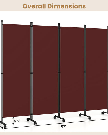 Giantex 4 Panel Folding Room Divider with Wheels