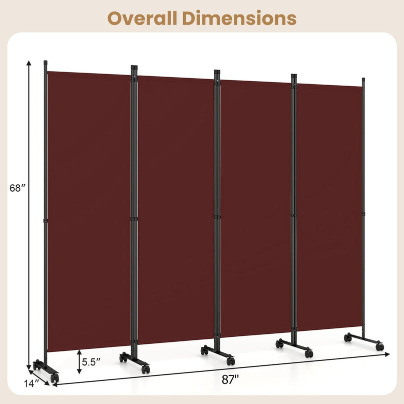Giantex 4 Panel Folding Room Divider with Wheels