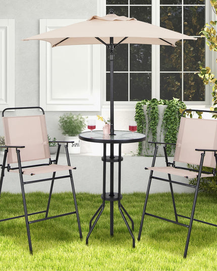 Giantex 4-Piece Outdoor Bar Set, Round High Top Bar Table with 2 Folding Counter Height Chairs & Umbrella