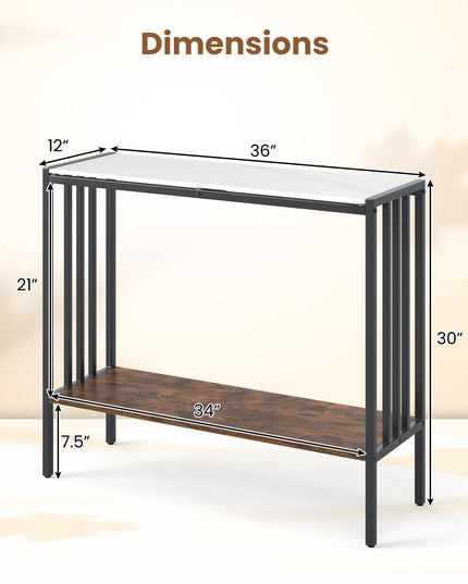 Giantex  2 Tier Industrial Entryway Table with Sintered Stone Tabletop and Open Shelf