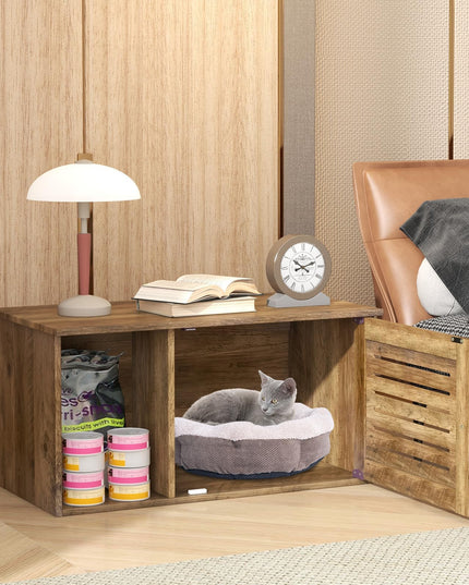 Giantex Cat Litter Box Enclosure - Litter Box Hidden Furniture with Louvered Door, Front Entry, Storage Cabinet