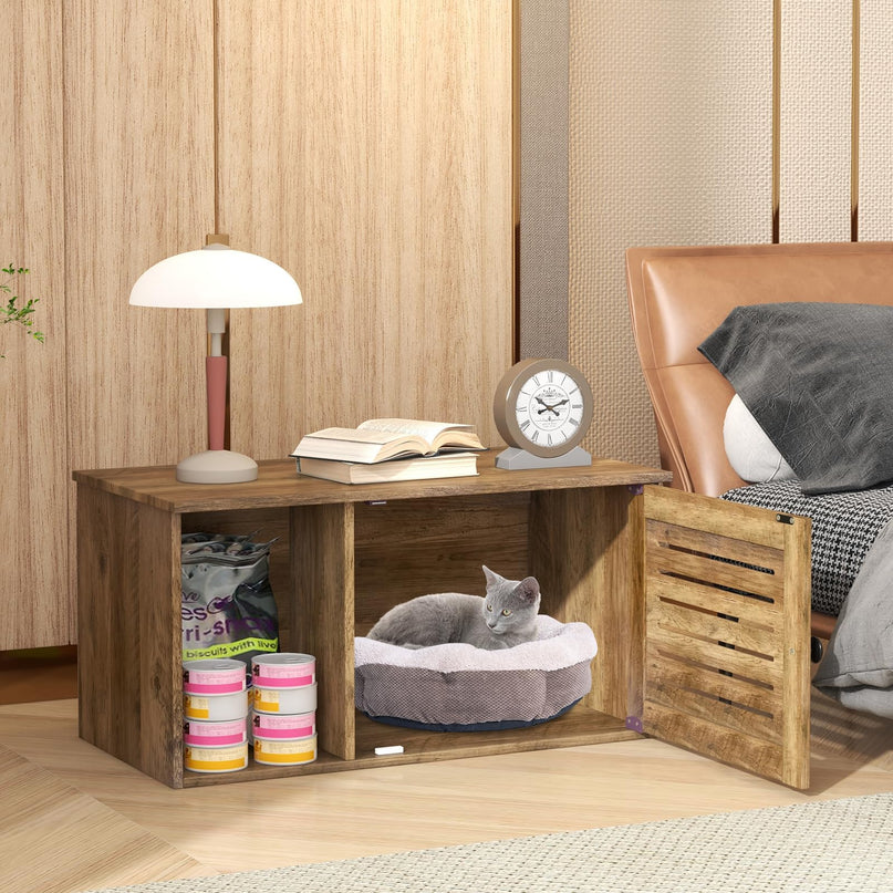 Giantex Cat Litter Box Enclosure - Litter Box Hidden Furniture with Louvered Door, Front Entry, Storage Cabinet