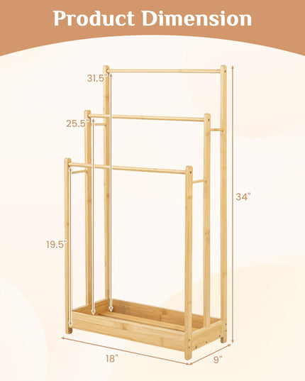 Giantex 3 Tier Free Standing Bamboo Towel Rack with Storage Shelf