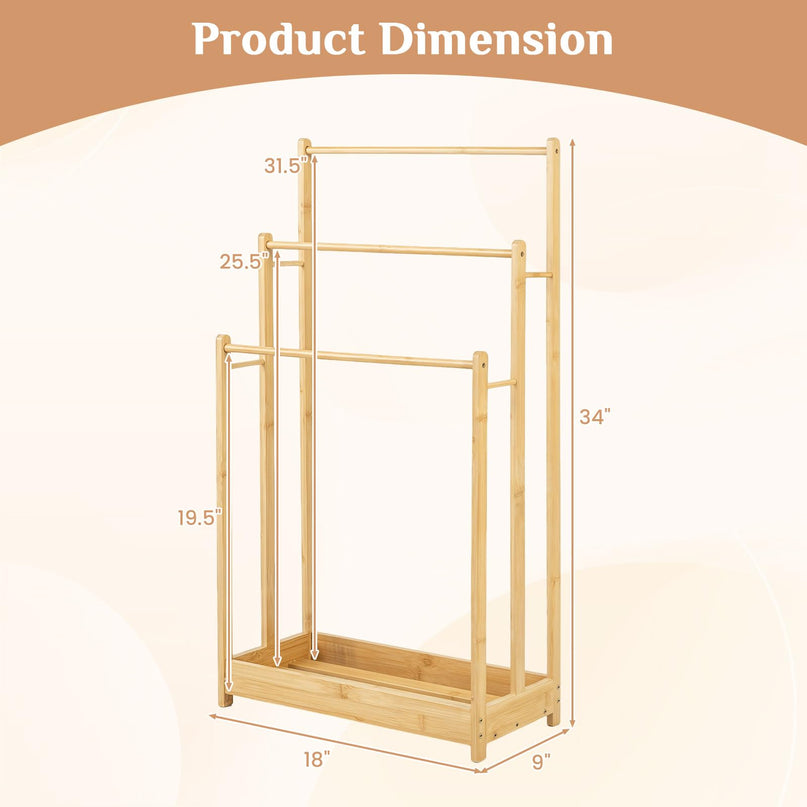 Giantex 3 Tier Free Standing Bamboo Towel Rack with Storage Shelf