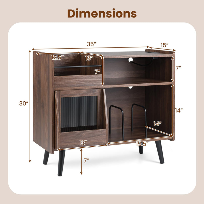 Grand meuble pour tourne-disque Giantex avec lumière LED