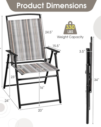 Giantex Patio Chairs Set of 2/4, Outdoor Folding Chairs with Armrests, Metal Frame