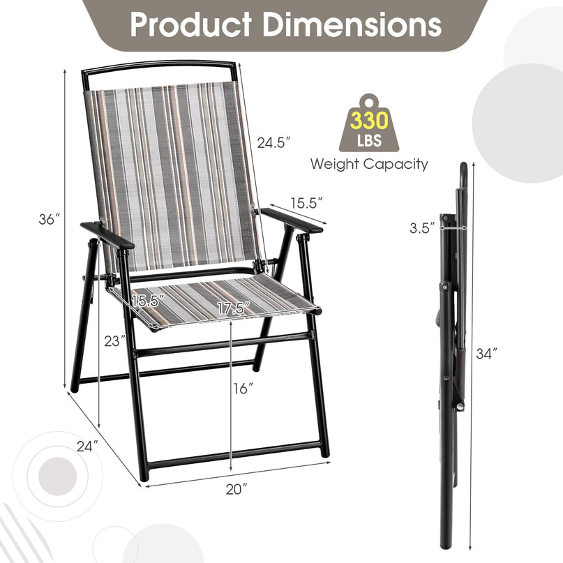 Giantex Patio Chairs Set of 2/4, Outdoor Folding Chairs with Armrests, Metal Frame