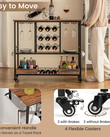 Giantex Bar Cart, 3 Tier Home Serving Cart on Wheels with Handle
