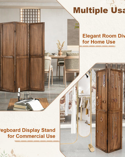 Giantex 4/6 Panel Pegboard Display & Room Divider, 5.6FT Folding Pegboard Stand for Crafting Show Jewelry Retail