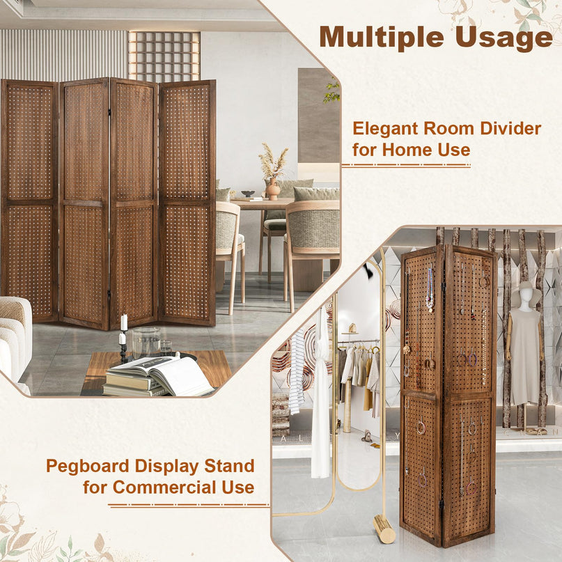 Giantex 4/6 Panel Pegboard Display & Room Divider, 5.6FT Folding Pegboard Stand for Crafting Show Jewelry Retail
